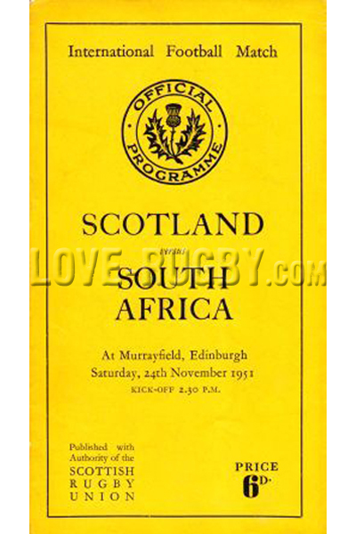 1951 Scotland v South Africa  Rugby Programme
